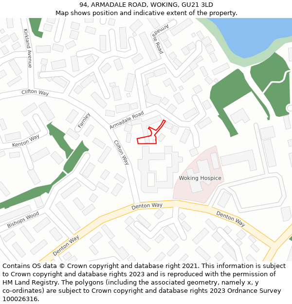 94, ARMADALE ROAD, WOKING, GU21 3LD: Location map and indicative extent of plot