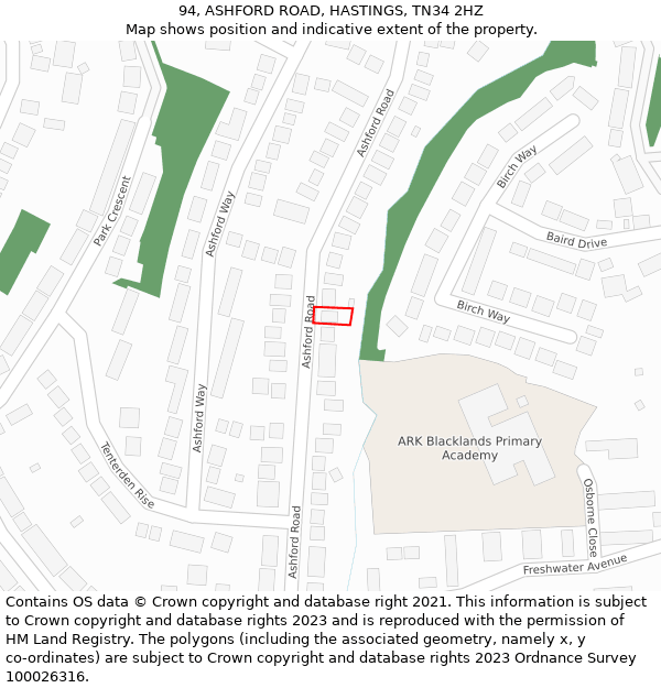 94, ASHFORD ROAD, HASTINGS, TN34 2HZ: Location map and indicative extent of plot