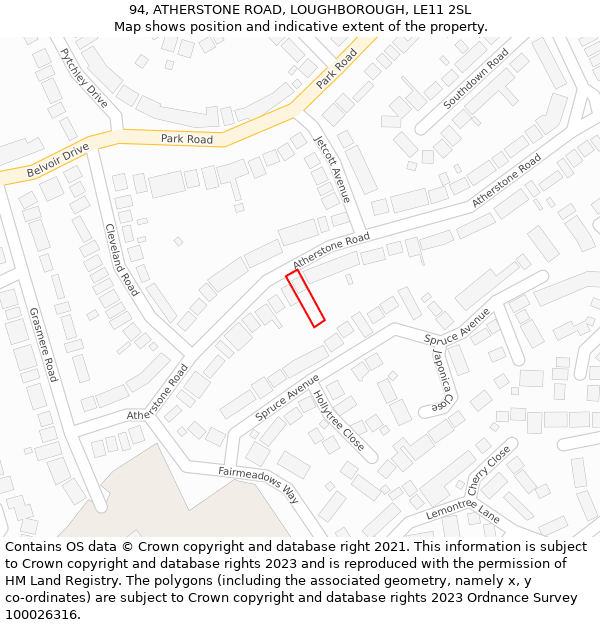 94, ATHERSTONE ROAD, LOUGHBOROUGH, LE11 2SL: Location map and indicative extent of plot