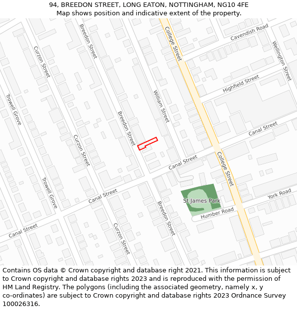 94, BREEDON STREET, LONG EATON, NOTTINGHAM, NG10 4FE: Location map and indicative extent of plot