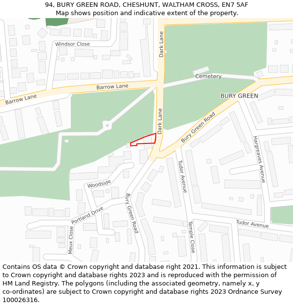 94, BURY GREEN ROAD, CHESHUNT, WALTHAM CROSS, EN7 5AF: Location map and indicative extent of plot