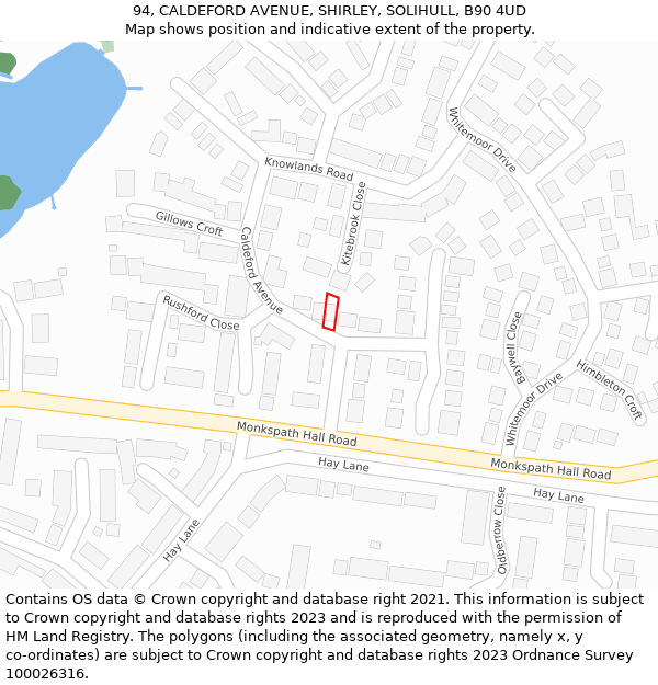 94, CALDEFORD AVENUE, SHIRLEY, SOLIHULL, B90 4UD: Location map and indicative extent of plot