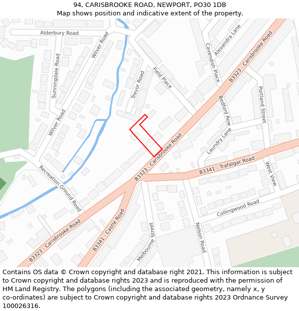 94, CARISBROOKE ROAD, NEWPORT, PO30 1DB: Location map and indicative extent of plot