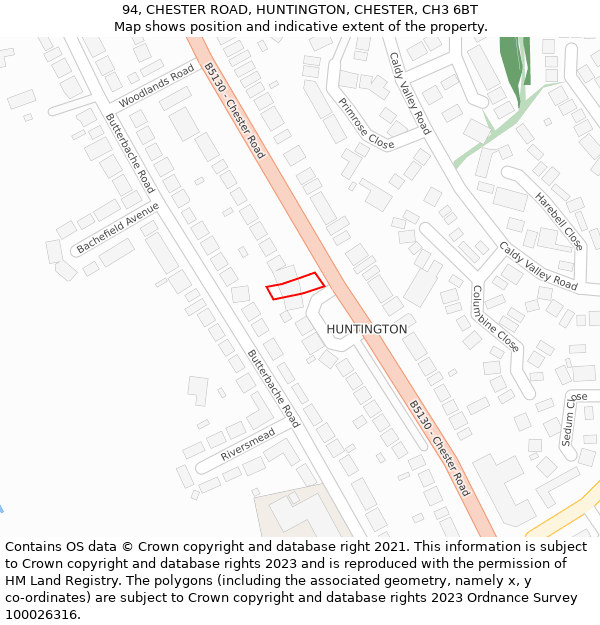94, CHESTER ROAD, HUNTINGTON, CHESTER, CH3 6BT: Location map and indicative extent of plot