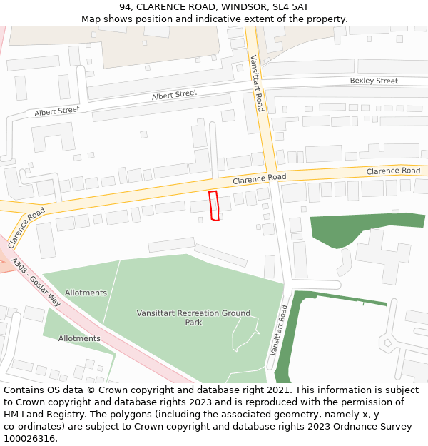 94, CLARENCE ROAD, WINDSOR, SL4 5AT: Location map and indicative extent of plot