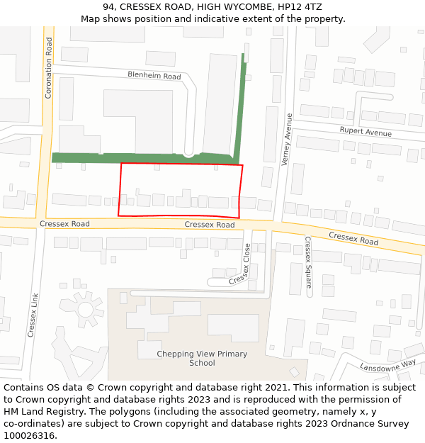 94, CRESSEX ROAD, HIGH WYCOMBE, HP12 4TZ: Location map and indicative extent of plot