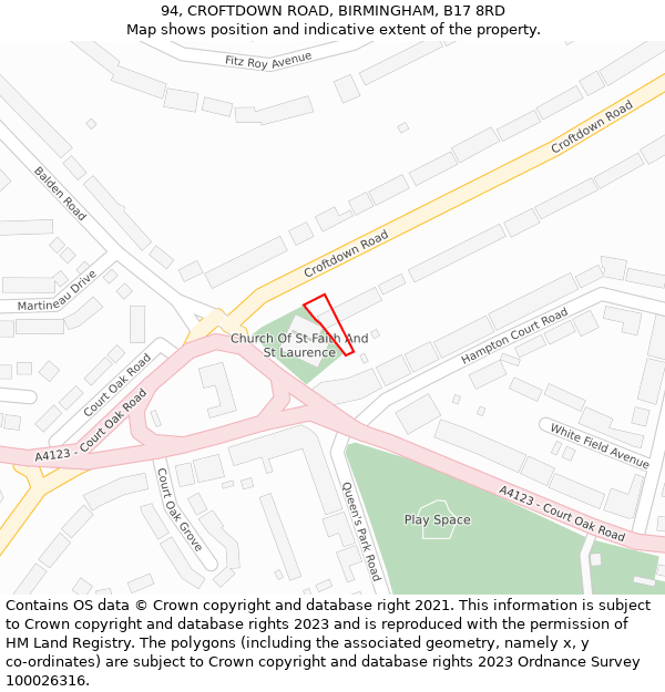 94, CROFTDOWN ROAD, BIRMINGHAM, B17 8RD: Location map and indicative extent of plot