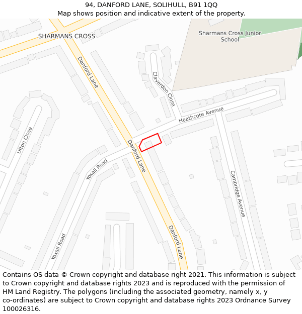 94, DANFORD LANE, SOLIHULL, B91 1QQ: Location map and indicative extent of plot