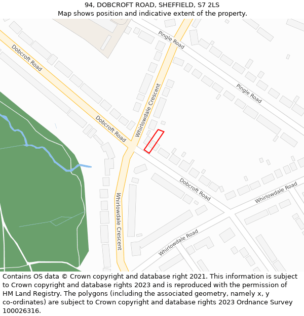 94, DOBCROFT ROAD, SHEFFIELD, S7 2LS: Location map and indicative extent of plot
