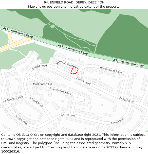 94, ENFIELD ROAD, DERBY, DE22 4DH: Location map and indicative extent of plot