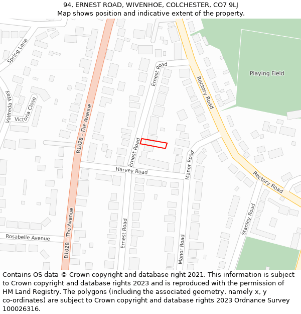 94, ERNEST ROAD, WIVENHOE, COLCHESTER, CO7 9LJ: Location map and indicative extent of plot