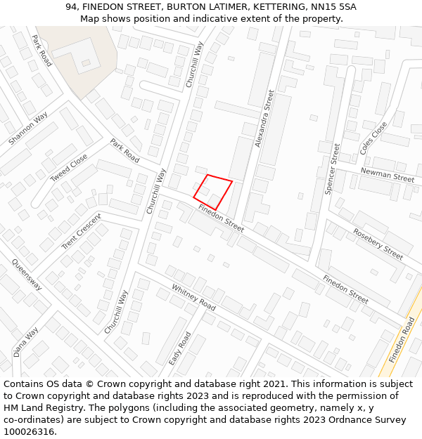 94, FINEDON STREET, BURTON LATIMER, KETTERING, NN15 5SA: Location map and indicative extent of plot