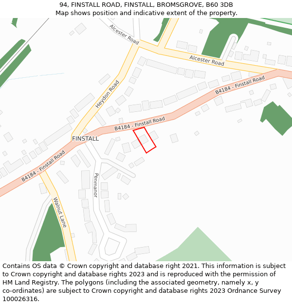 94, FINSTALL ROAD, FINSTALL, BROMSGROVE, B60 3DB: Location map and indicative extent of plot