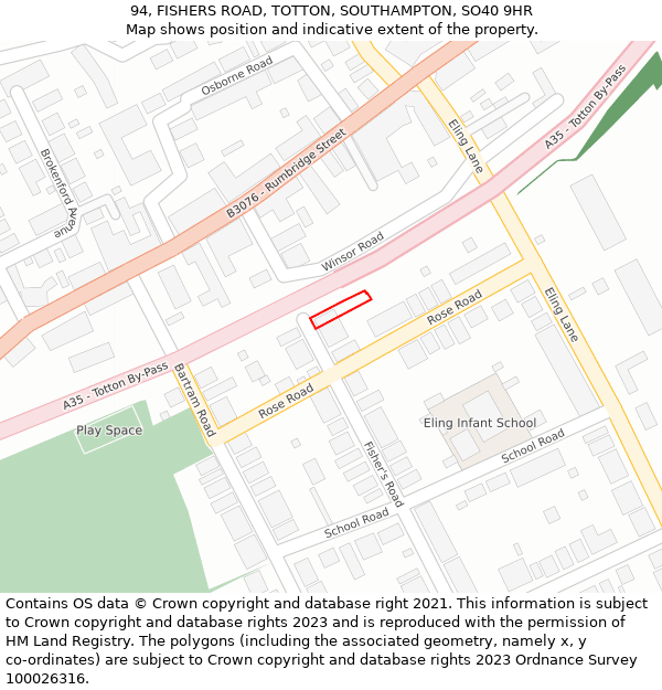 94, FISHERS ROAD, TOTTON, SOUTHAMPTON, SO40 9HR: Location map and indicative extent of plot