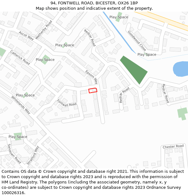 94, FONTWELL ROAD, BICESTER, OX26 1BP: Location map and indicative extent of plot