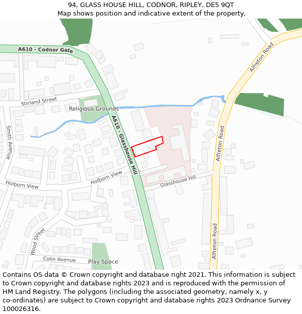 94, GLASS HOUSE HILL, CODNOR, RIPLEY, DE5 9QT: Location map and indicative extent of plot