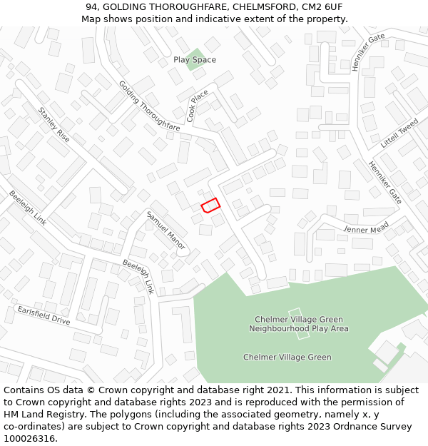 94, GOLDING THOROUGHFARE, CHELMSFORD, CM2 6UF: Location map and indicative extent of plot