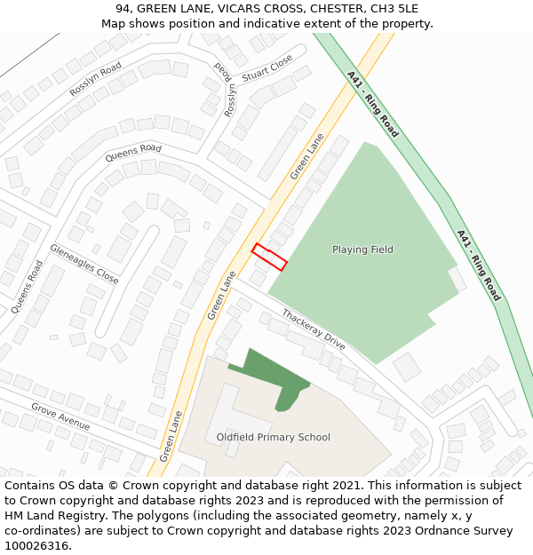 94, GREEN LANE, VICARS CROSS, CHESTER, CH3 5LE: Location map and indicative extent of plot