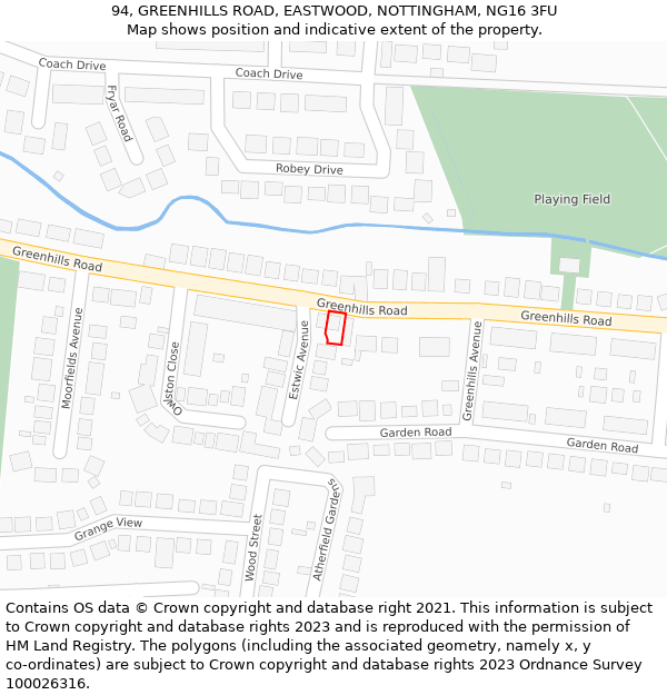 94, GREENHILLS ROAD, EASTWOOD, NOTTINGHAM, NG16 3FU: Location map and indicative extent of plot