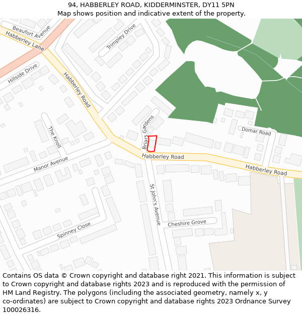 94, HABBERLEY ROAD, KIDDERMINSTER, DY11 5PN: Location map and indicative extent of plot