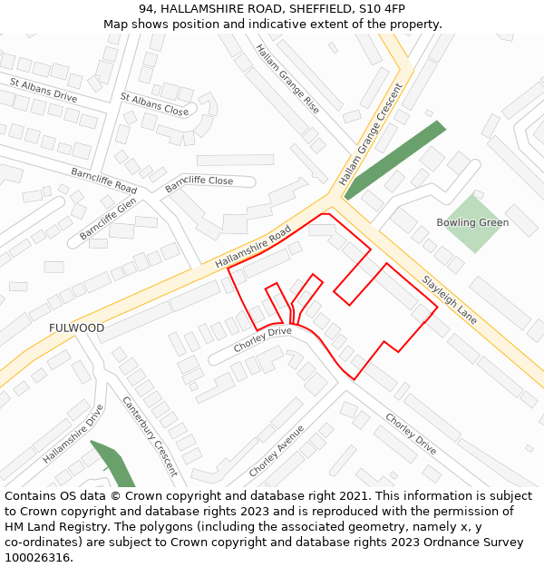 94, HALLAMSHIRE ROAD, SHEFFIELD, S10 4FP: Location map and indicative extent of plot