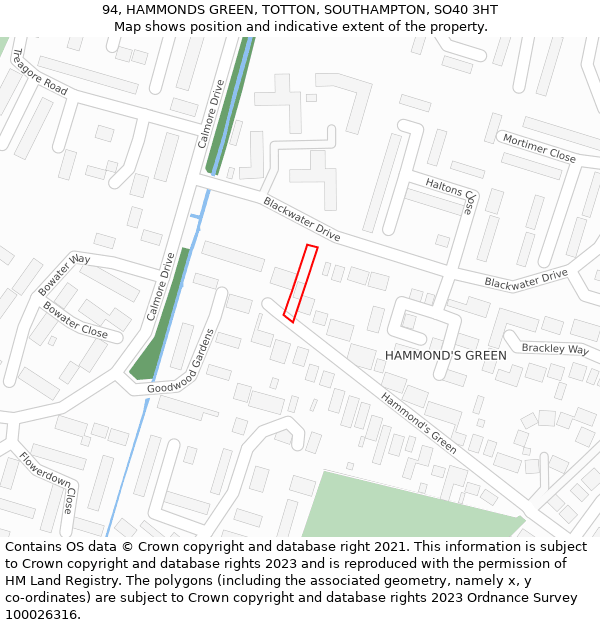 94, HAMMONDS GREEN, TOTTON, SOUTHAMPTON, SO40 3HT: Location map and indicative extent of plot