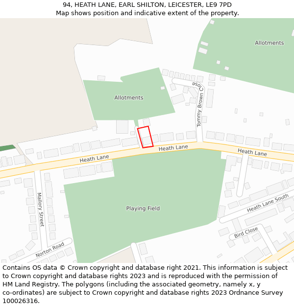 94, HEATH LANE, EARL SHILTON, LEICESTER, LE9 7PD: Location map and indicative extent of plot