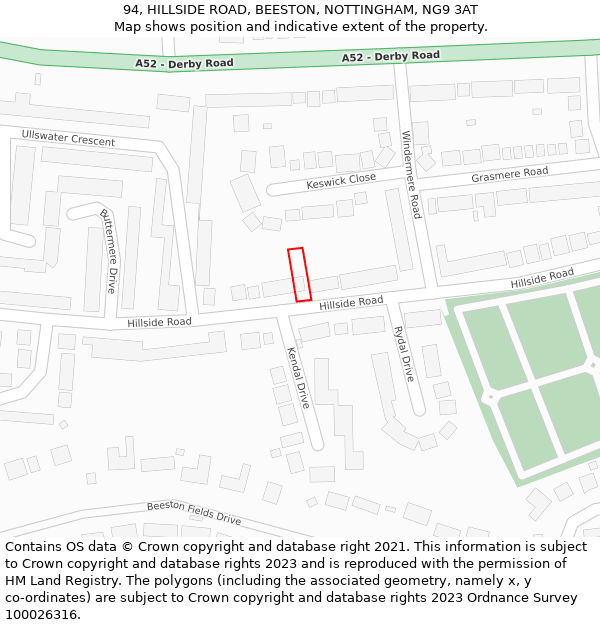 94, HILLSIDE ROAD, BEESTON, NOTTINGHAM, NG9 3AT: Location map and indicative extent of plot