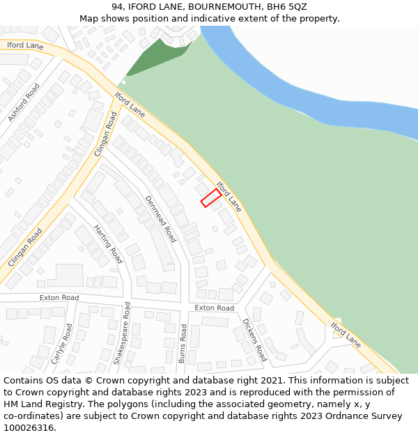 94, IFORD LANE, BOURNEMOUTH, BH6 5QZ: Location map and indicative extent of plot