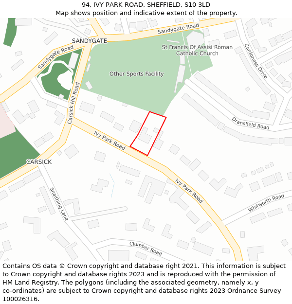 94, IVY PARK ROAD, SHEFFIELD, S10 3LD: Location map and indicative extent of plot