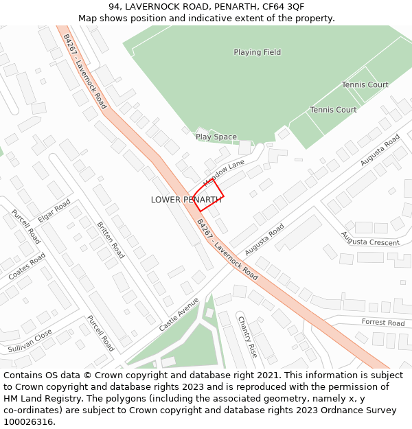 94, LAVERNOCK ROAD, PENARTH, CF64 3QF: Location map and indicative extent of plot