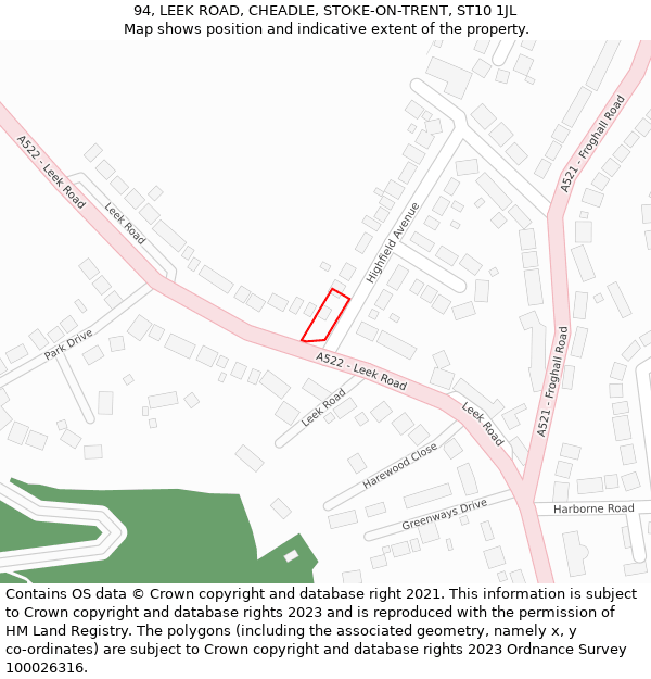 94, LEEK ROAD, CHEADLE, STOKE-ON-TRENT, ST10 1JL: Location map and indicative extent of plot