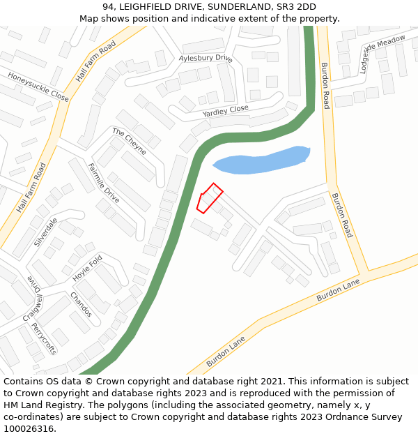 94, LEIGHFIELD DRIVE, SUNDERLAND, SR3 2DD: Location map and indicative extent of plot