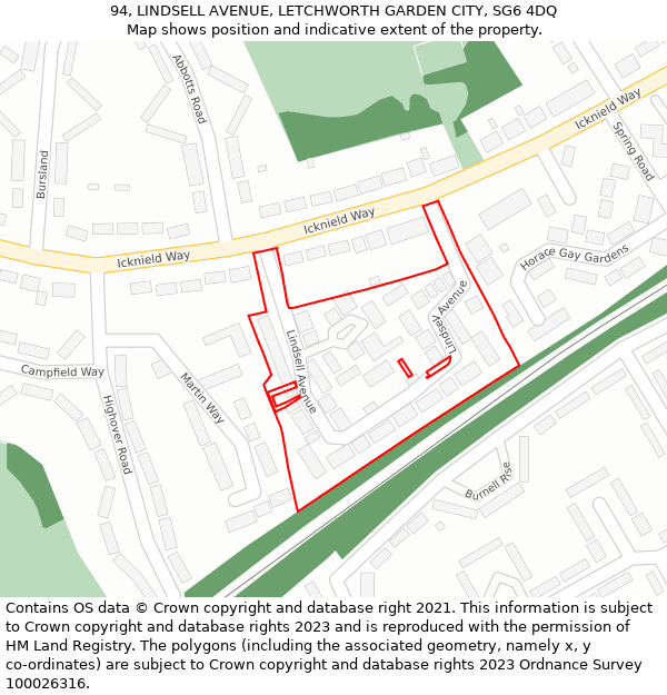 94, LINDSELL AVENUE, LETCHWORTH GARDEN CITY, SG6 4DQ: Location map and indicative extent of plot