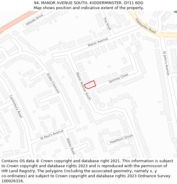 94, MANOR AVENUE SOUTH, KIDDERMINSTER, DY11 6DG: Location map and indicative extent of plot