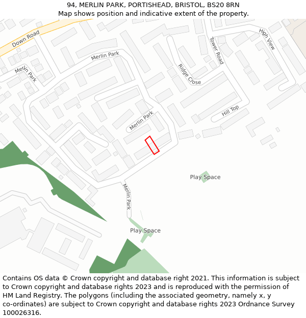 94, MERLIN PARK, PORTISHEAD, BRISTOL, BS20 8RN: Location map and indicative extent of plot