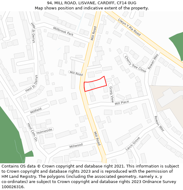 94, MILL ROAD, LISVANE, CARDIFF, CF14 0UG: Location map and indicative extent of plot