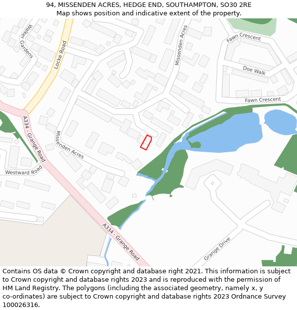 94, MISSENDEN ACRES, HEDGE END, SOUTHAMPTON, SO30 2RE: Location map and indicative extent of plot