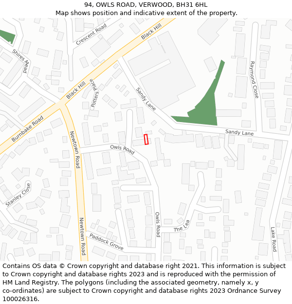 94, OWLS ROAD, VERWOOD, BH31 6HL: Location map and indicative extent of plot