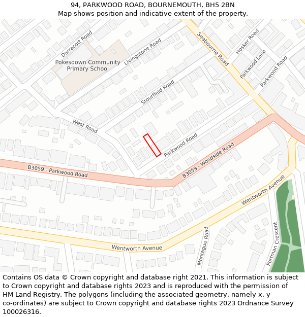 94, PARKWOOD ROAD, BOURNEMOUTH, BH5 2BN: Location map and indicative extent of plot
