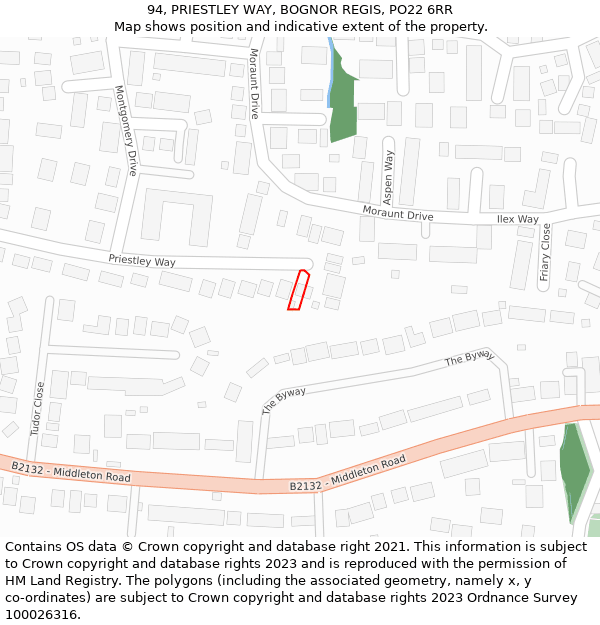 94, PRIESTLEY WAY, BOGNOR REGIS, PO22 6RR: Location map and indicative extent of plot