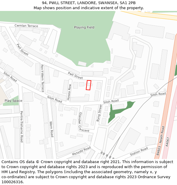 94, PWLL STREET, LANDORE, SWANSEA, SA1 2PB: Location map and indicative extent of plot