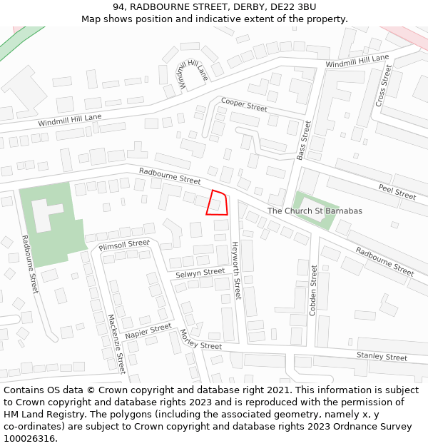 94, RADBOURNE STREET, DERBY, DE22 3BU: Location map and indicative extent of plot