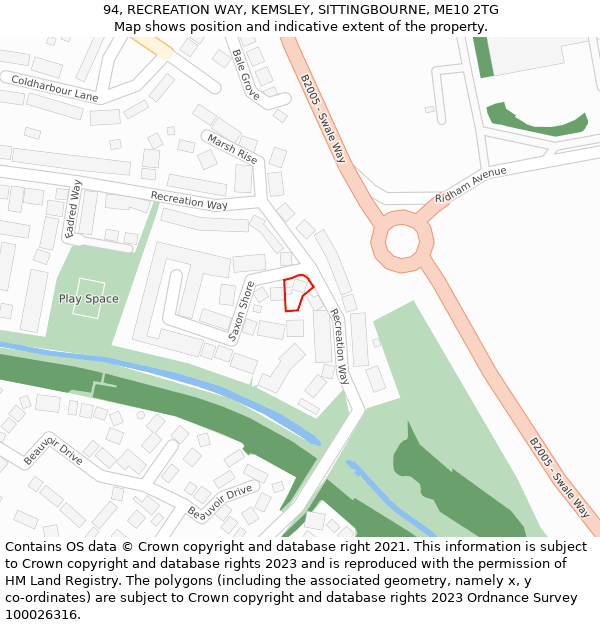 94, RECREATION WAY, KEMSLEY, SITTINGBOURNE, ME10 2TG: Location map and indicative extent of plot