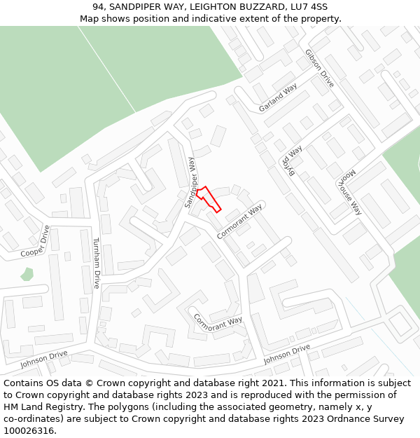 94, SANDPIPER WAY, LEIGHTON BUZZARD, LU7 4SS: Location map and indicative extent of plot