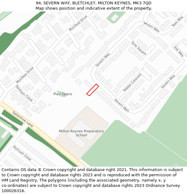 94, SEVERN WAY, BLETCHLEY, MILTON KEYNES, MK3 7QD: Location map and indicative extent of plot