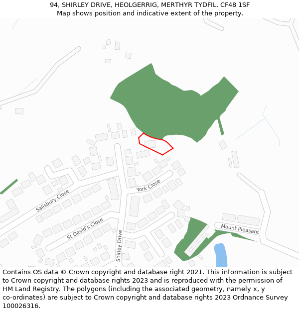 94, SHIRLEY DRIVE, HEOLGERRIG, MERTHYR TYDFIL, CF48 1SF: Location map and indicative extent of plot
