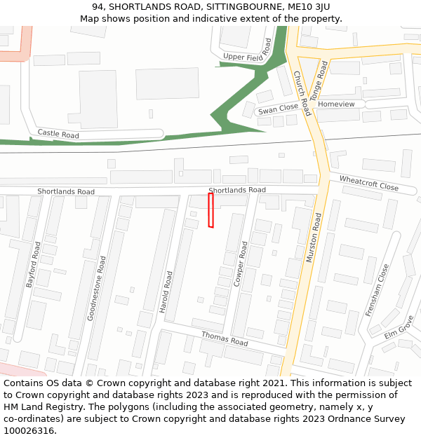 94, SHORTLANDS ROAD, SITTINGBOURNE, ME10 3JU: Location map and indicative extent of plot