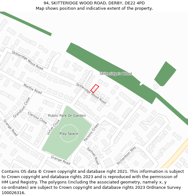 94, SKITTERIDGE WOOD ROAD, DERBY, DE22 4PD: Location map and indicative extent of plot