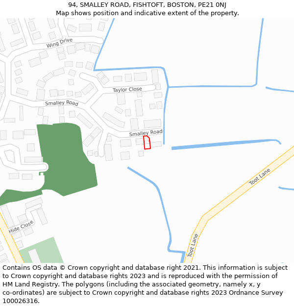 94, SMALLEY ROAD, FISHTOFT, BOSTON, PE21 0NJ: Location map and indicative extent of plot